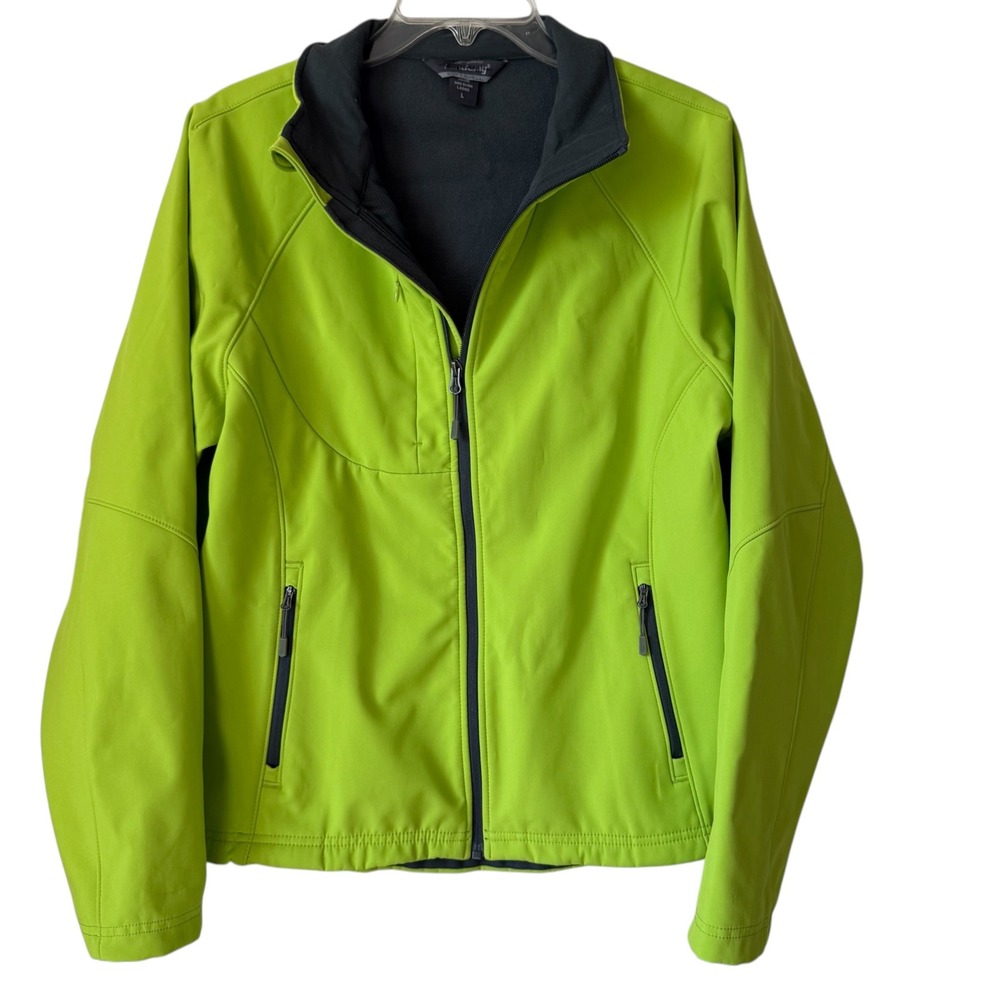 Landway Womens Sz L Optic Lime Green Softshell Jacket Full Zip Adjustable VGUC